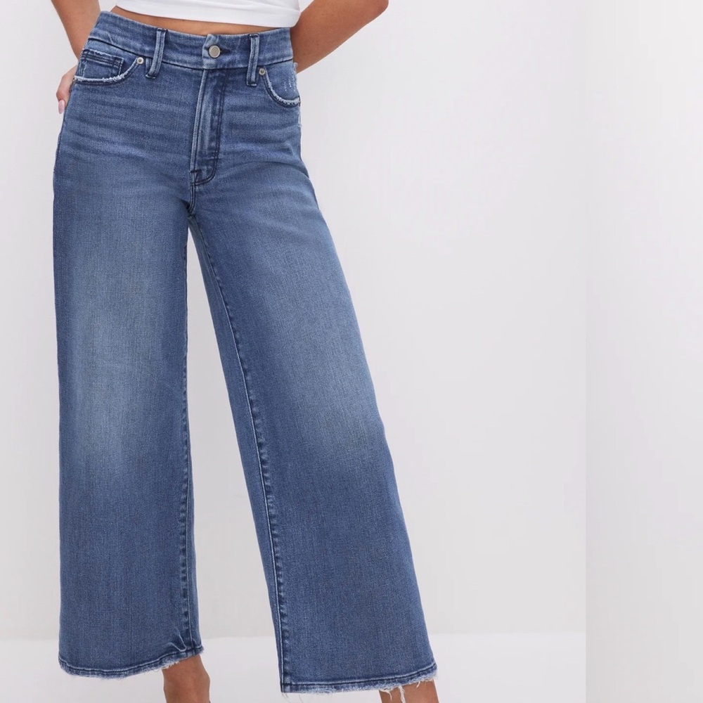 NWT Good American Good Waist Cropped Palazzo Jeans- Size 6-28